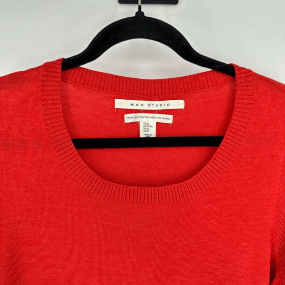 Max Studio Womens XL Red Sweater Round Neck Merino Wool Relaxed Fit Classic - Picture 2 of 9